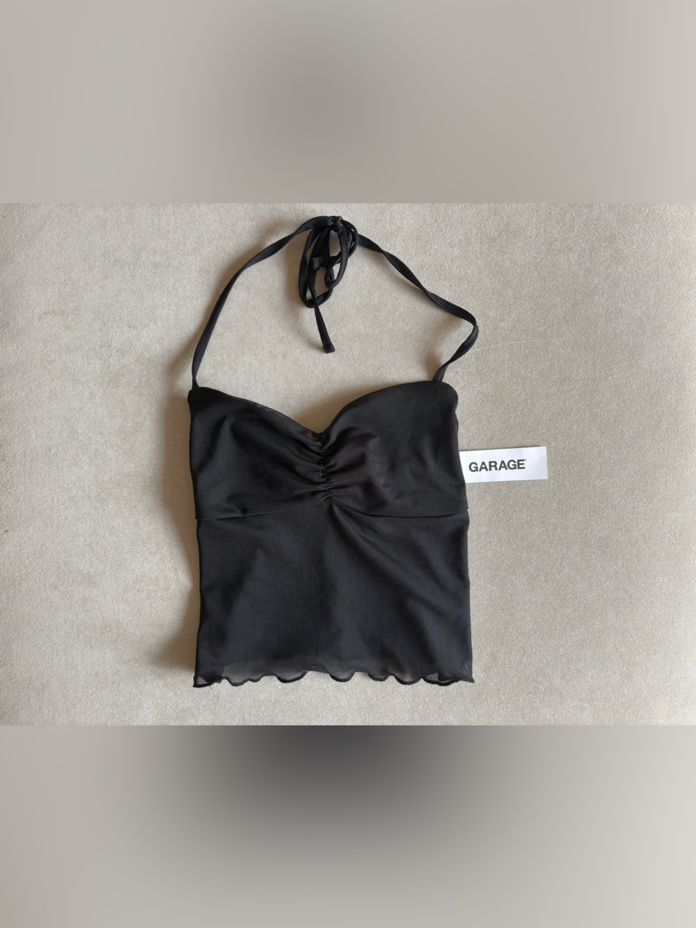 Garage Black Scalloped Halter Bandeau Top